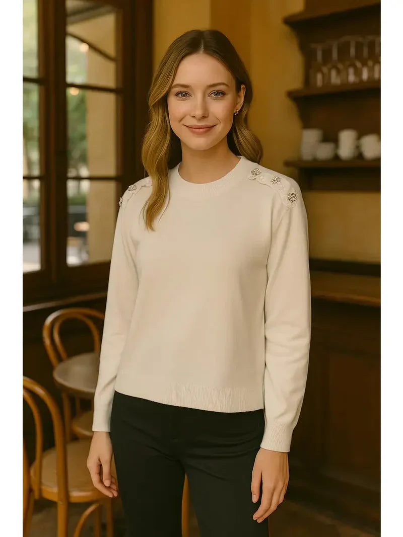 Crystal Embellished Crew Neck Jumper (2p.pack) - jqwholesale.com