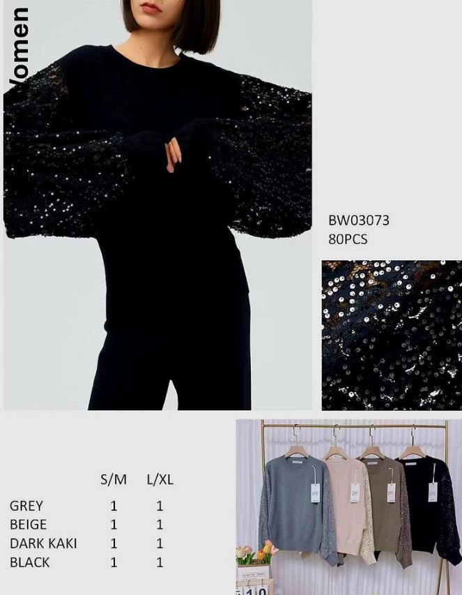 Sequin Batwing Sleeve Fine Knit (2p.pack)