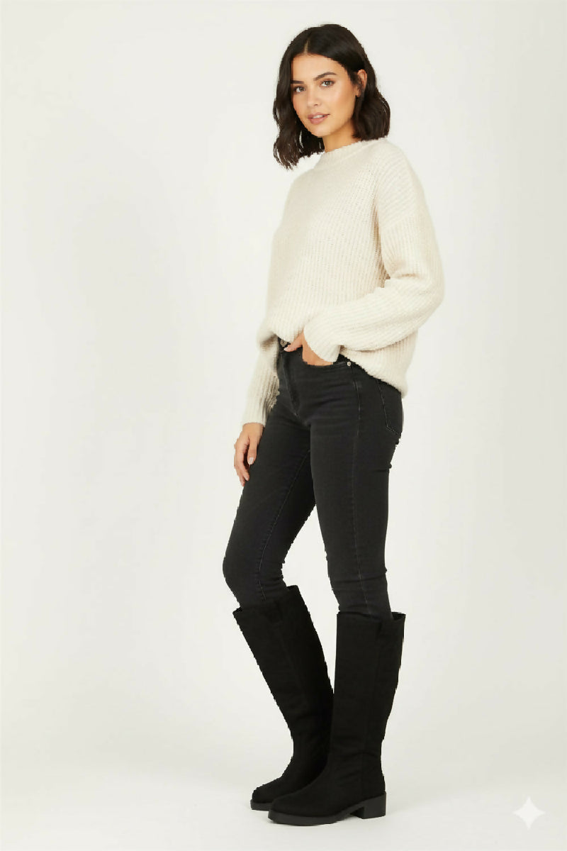 Black Suede Designer Knee High Flat Boot (PACK OF 12 PAIRS UK3-UK8) - jqwholesale.com