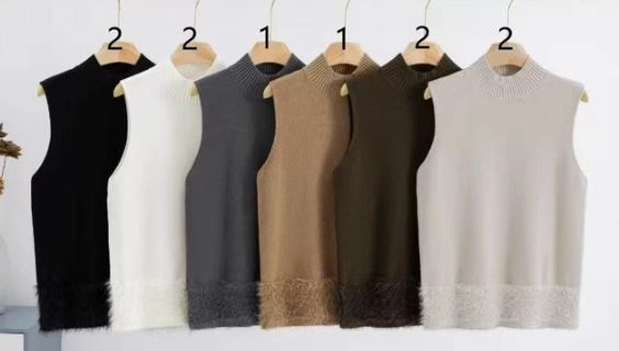 Ribbed Turtle Neck Sleeveless Knit Vest with Faux Fur Trim (2p.pack)