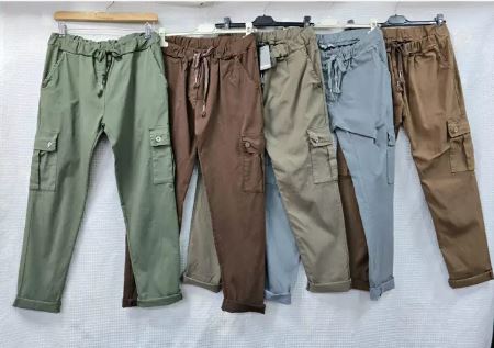 Plain Cargo Stud Pocket Bi-Stretch Magic Trousers - jqwholesale.com