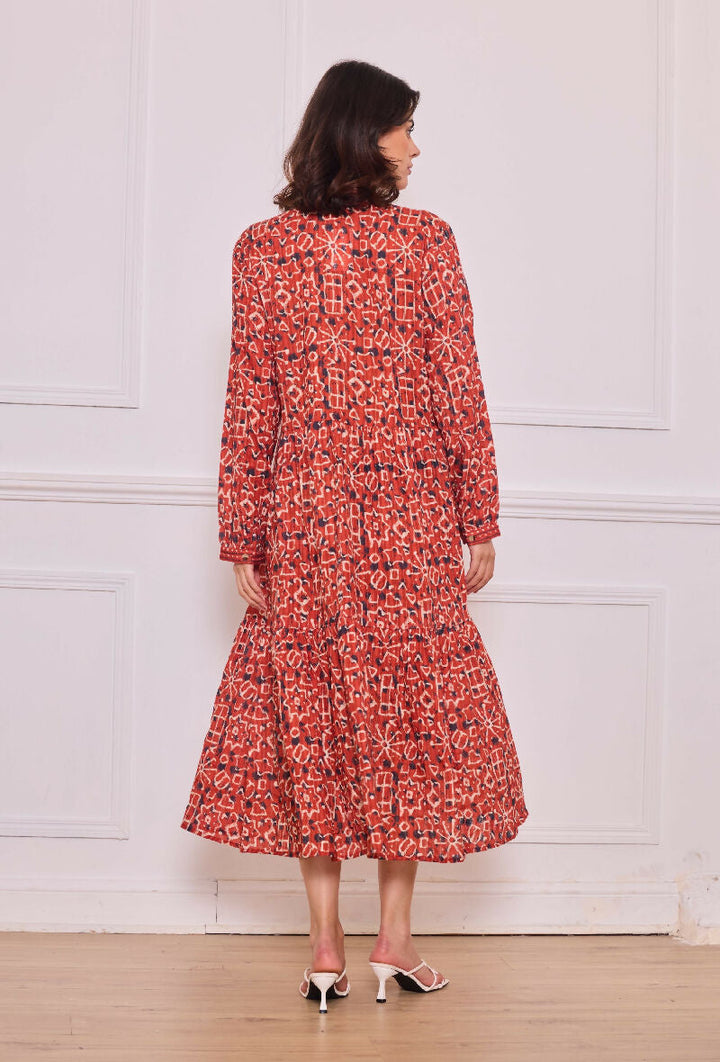 Mid-length cotton shirt dress - Red