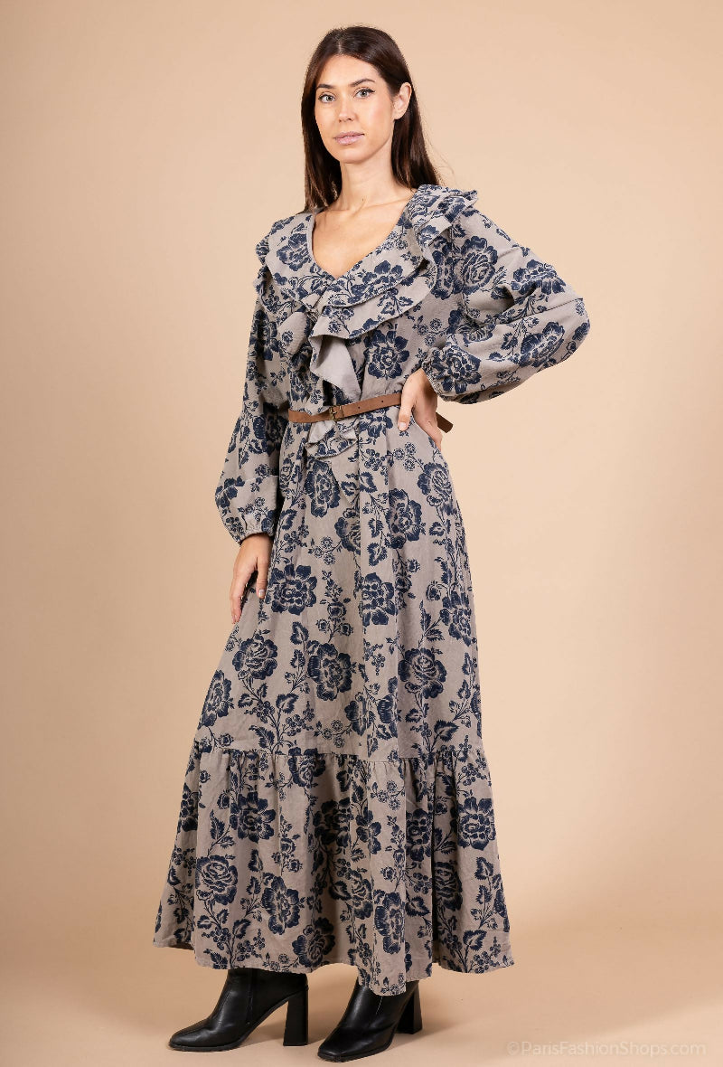 Long Floral Corduroy Dress — Chic Bohemian