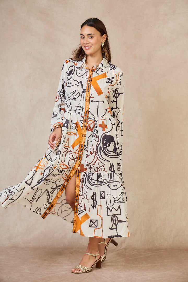 Mid-length bohemian cotton dress - White