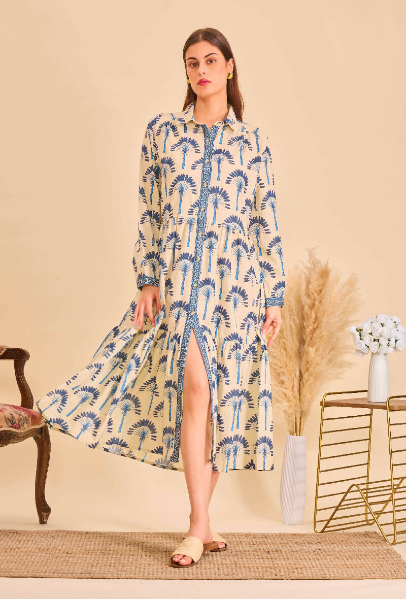 Mid-length bohemian cotton dress - Navy