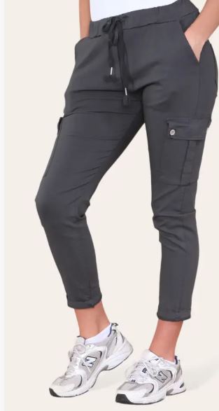 Plain Cargo Stud Pocket Bi-Stretch Magic Trousers - jqwholesale.com