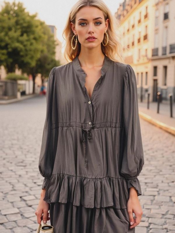 Plain Pull in Layered Shirt Dress - jqwholesale.com