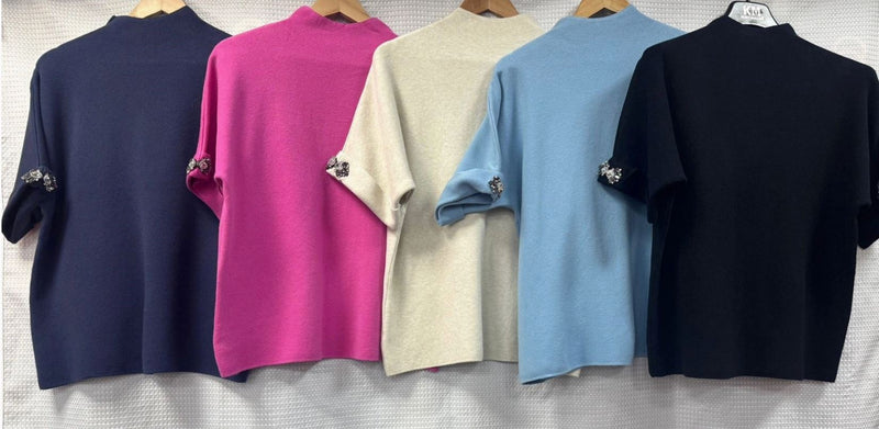 Crystal Sleeve Turtle Neck Fine Knit (2p.pack)