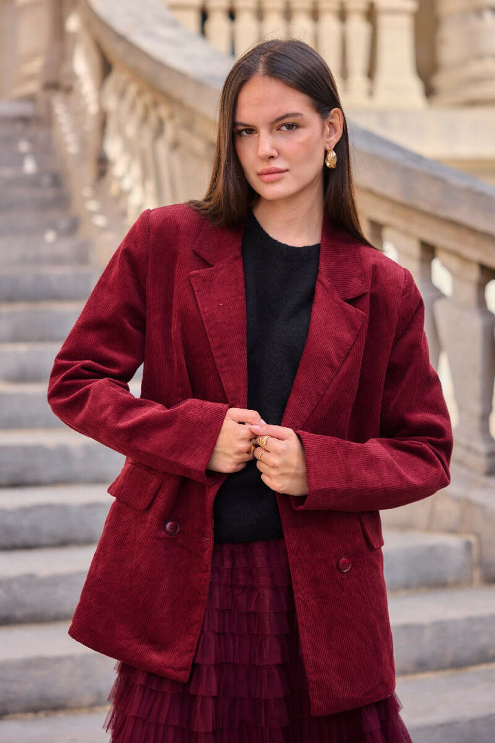 (3P.Pack) Corduroy blazer - Burdundy - jqwholesale.com