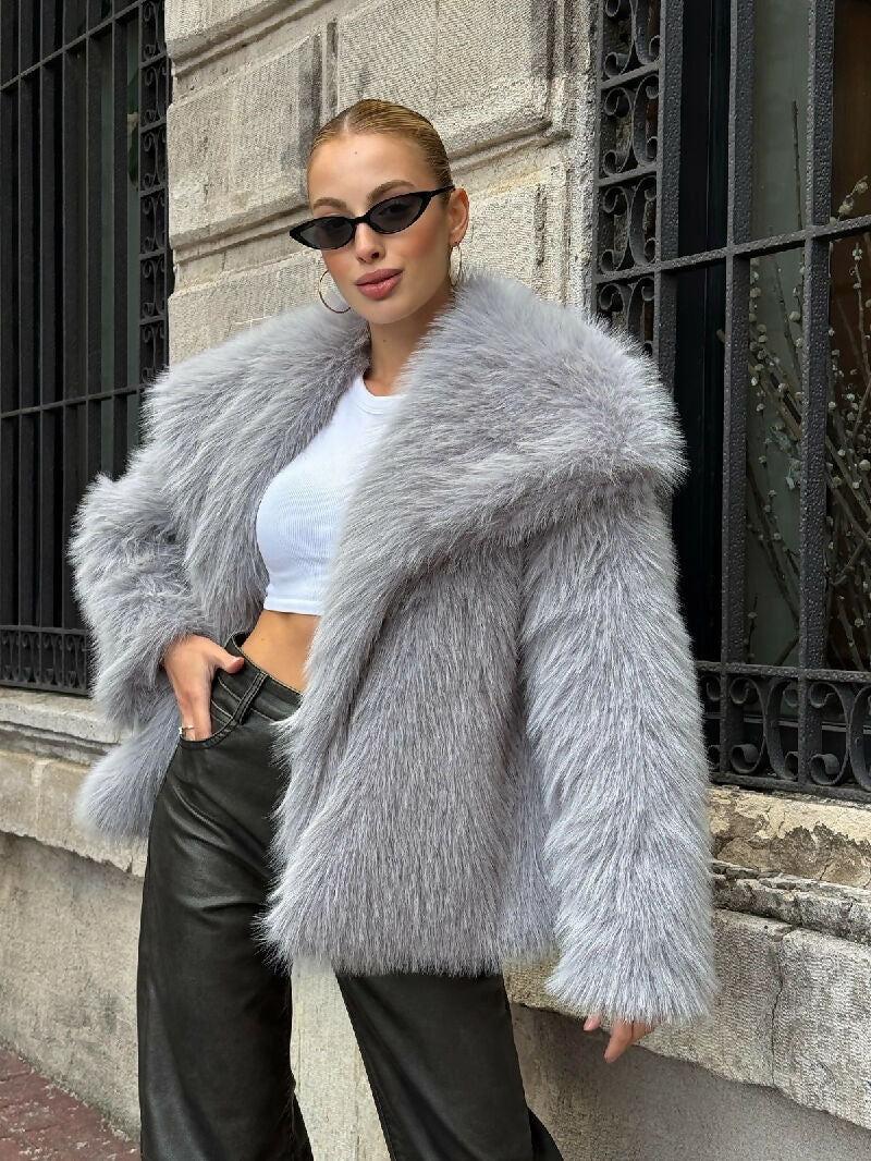 Luxe Plush Fur Jacket in Grey