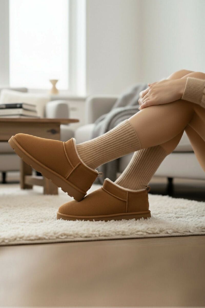 CHESTNUT FAUX SUEDE CLASSIC MICRO COZY SLIPPER BOOTS (PACK OF 12 PAIRS UK3-UK8)