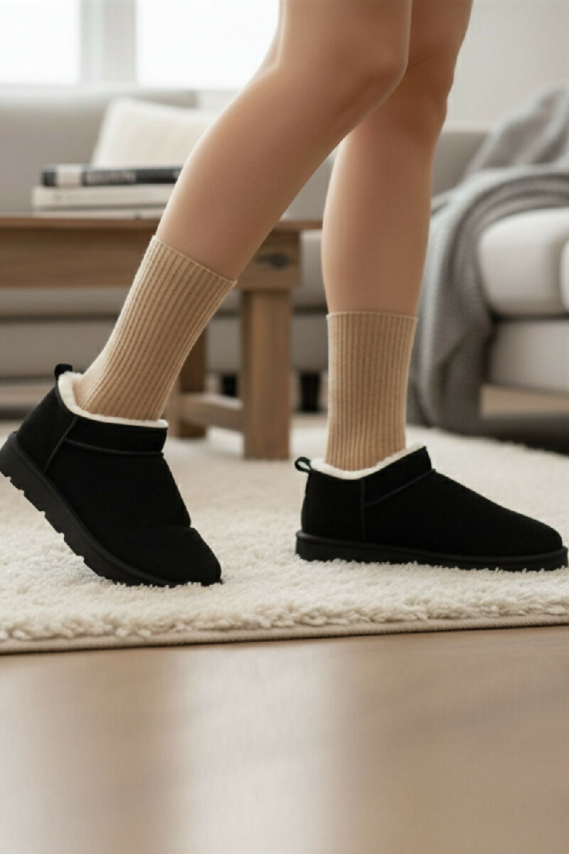 BLACK FAUX SUEDE CLASSIC MICRO COZY SLIPPER BOOTS (PACK OF 12 PAIRS UK3-UK8)