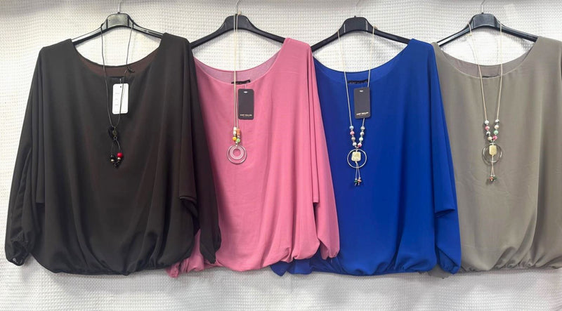 Emma Necklace Bubble Hem Lined Blouse - jqwholesale.com