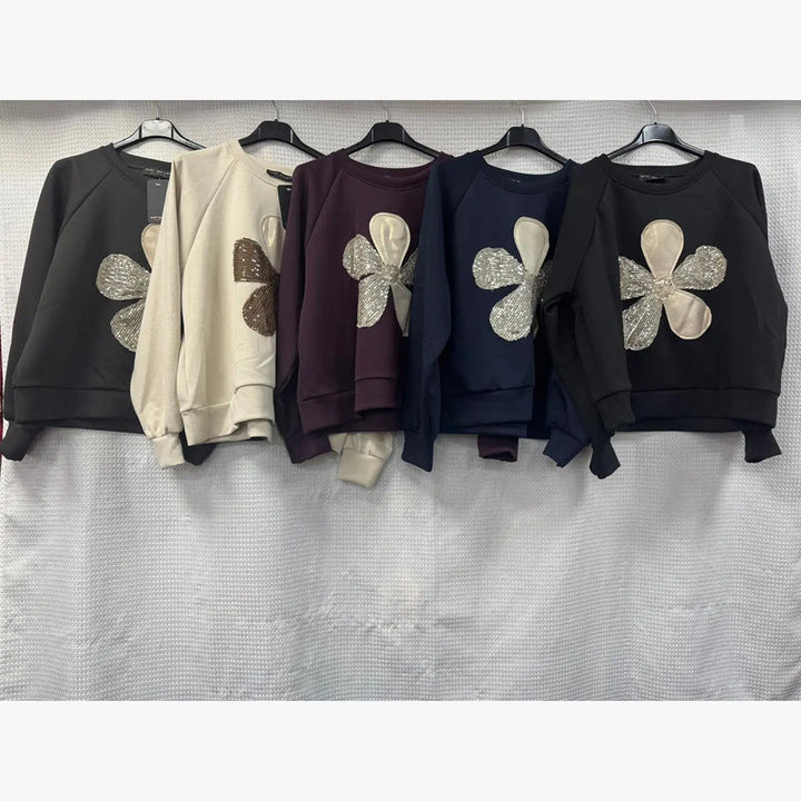 Floral Sequin Sweatshirt - jqwholesale.com