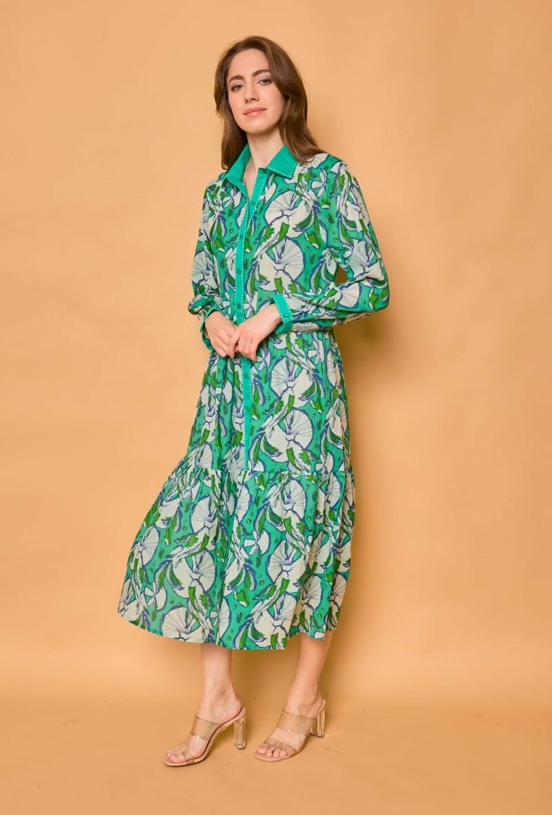 Copy of Cotton shirt dress - Turquoise