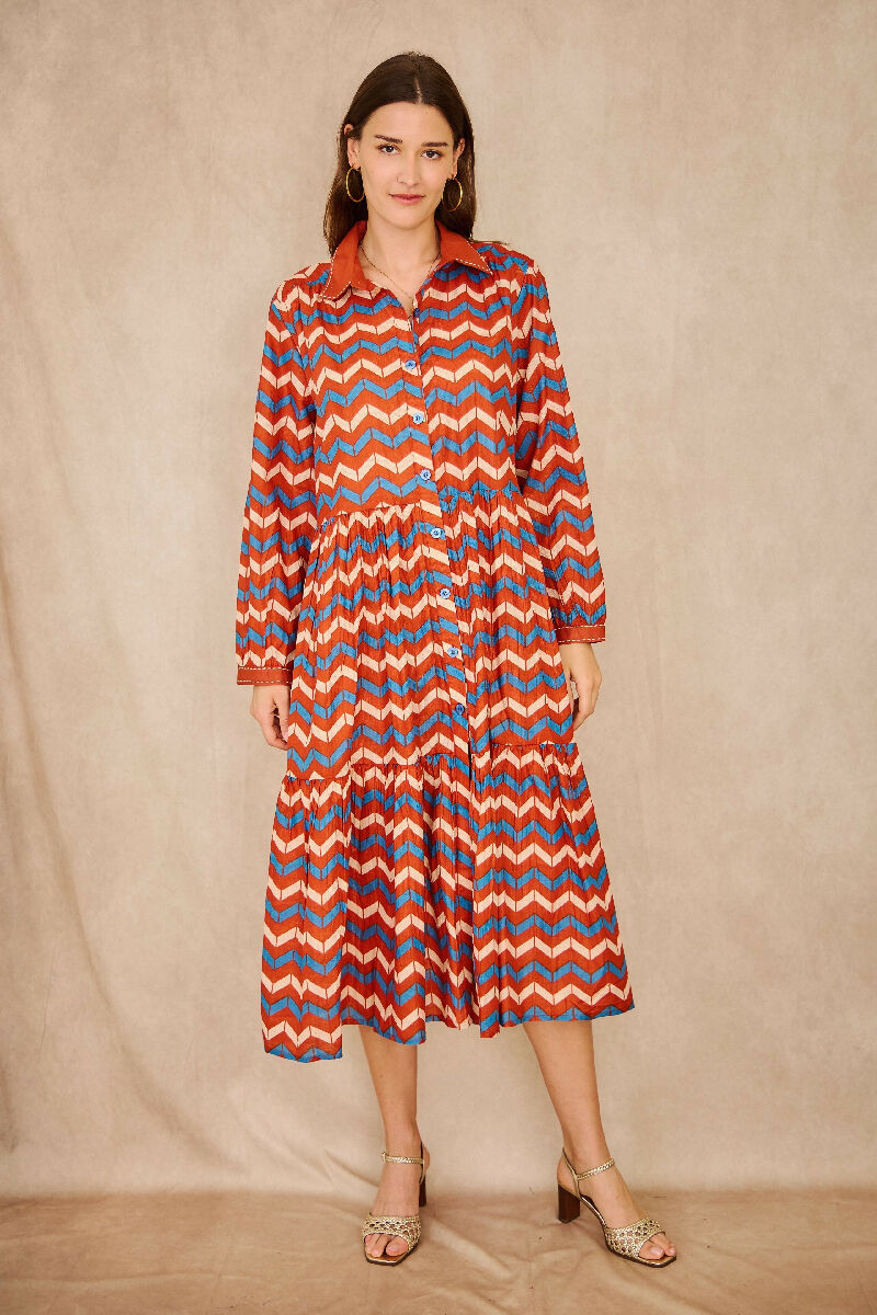 Mid-length cotton dress - Orange