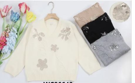 Sequin floral V Knit - jqwholesale.com