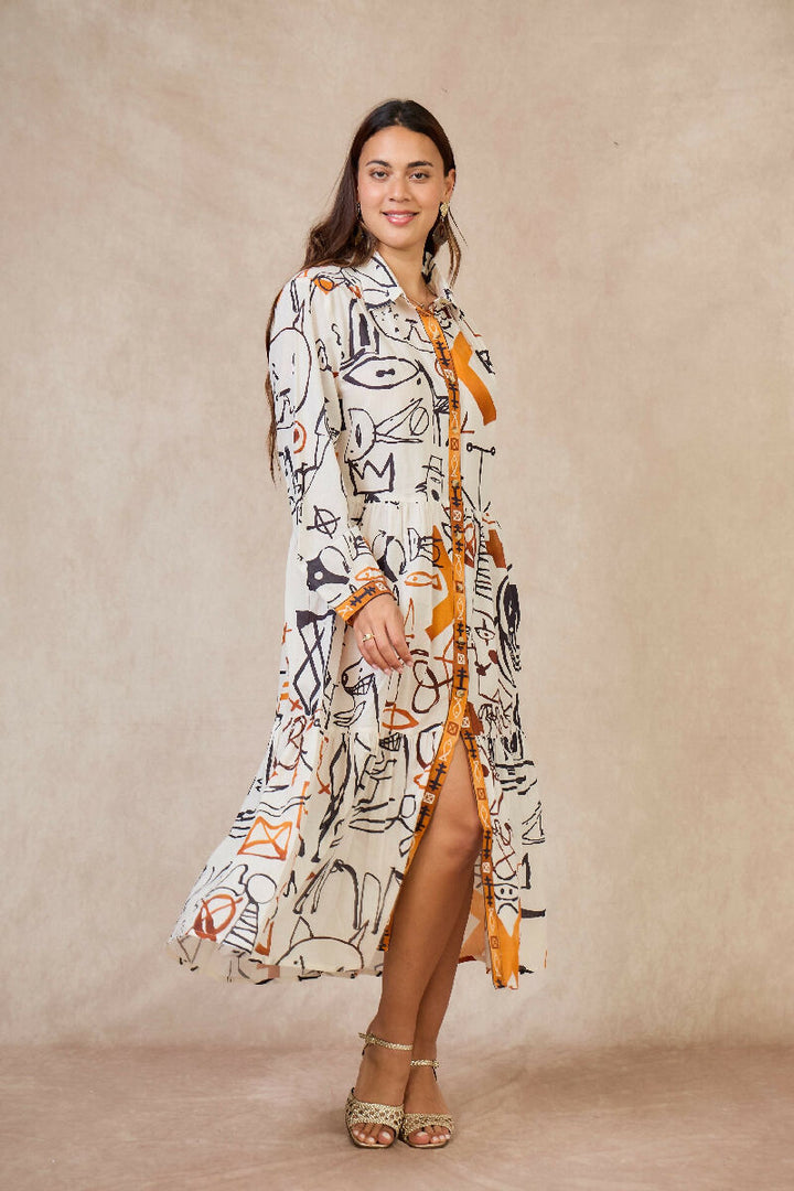 Mid-length bohemian cotton dress - White