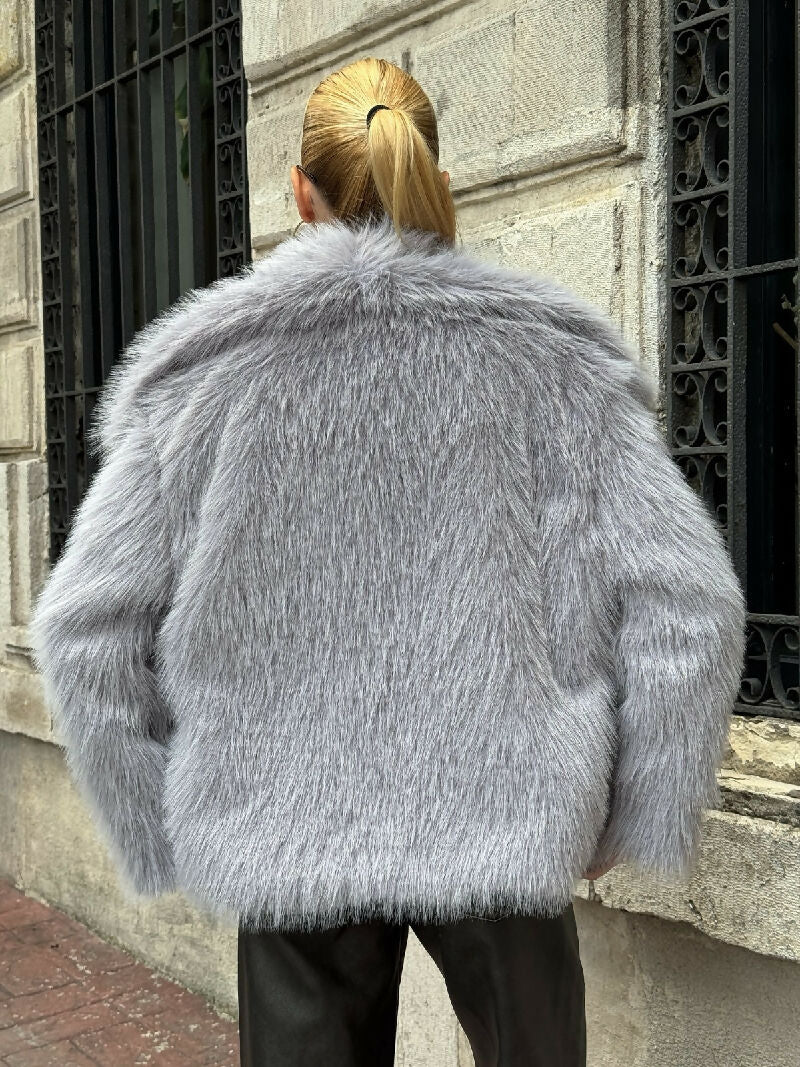Luxe Plush Fur Jacket in Grey