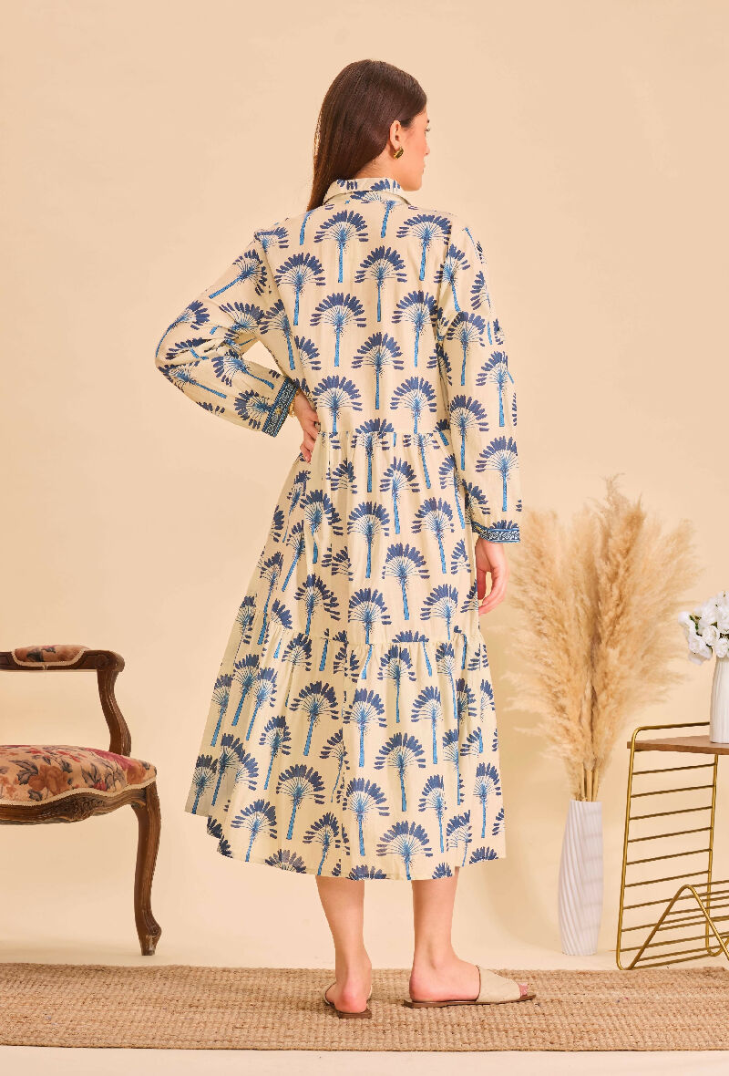 Mid-length bohemian cotton dress - Navy