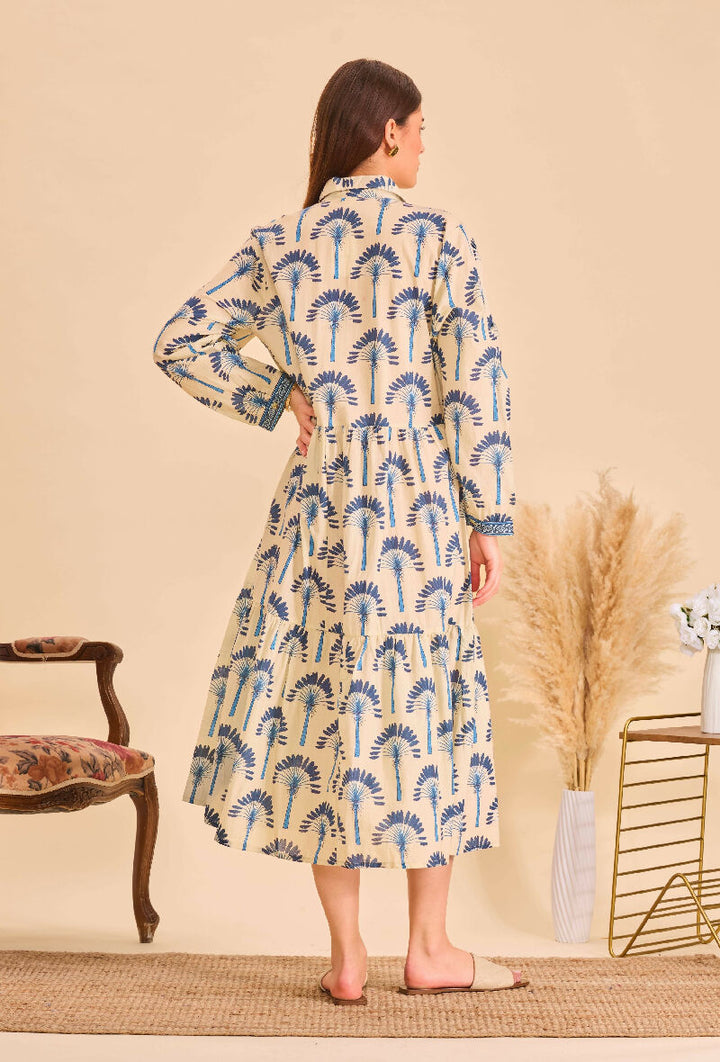 Mid-length bohemian cotton dress - Navy