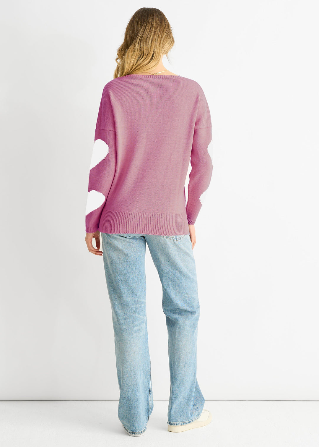 Dusty Pink V Neck Oversized Heart Knit Jumper - jqwholesale.com