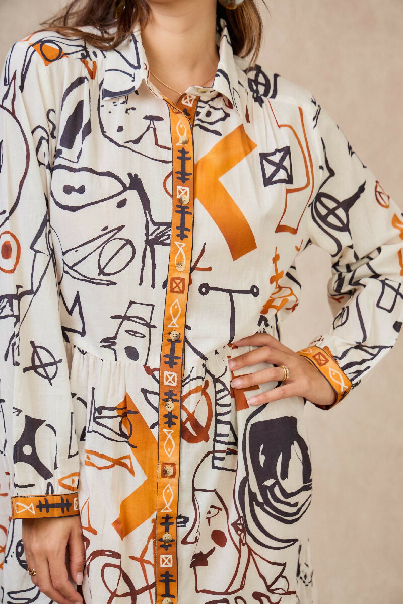 Mid-length bohemian cotton dress - White