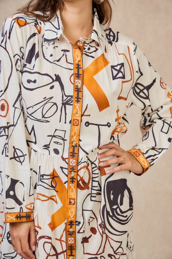 Mid-length bohemian cotton dress - White