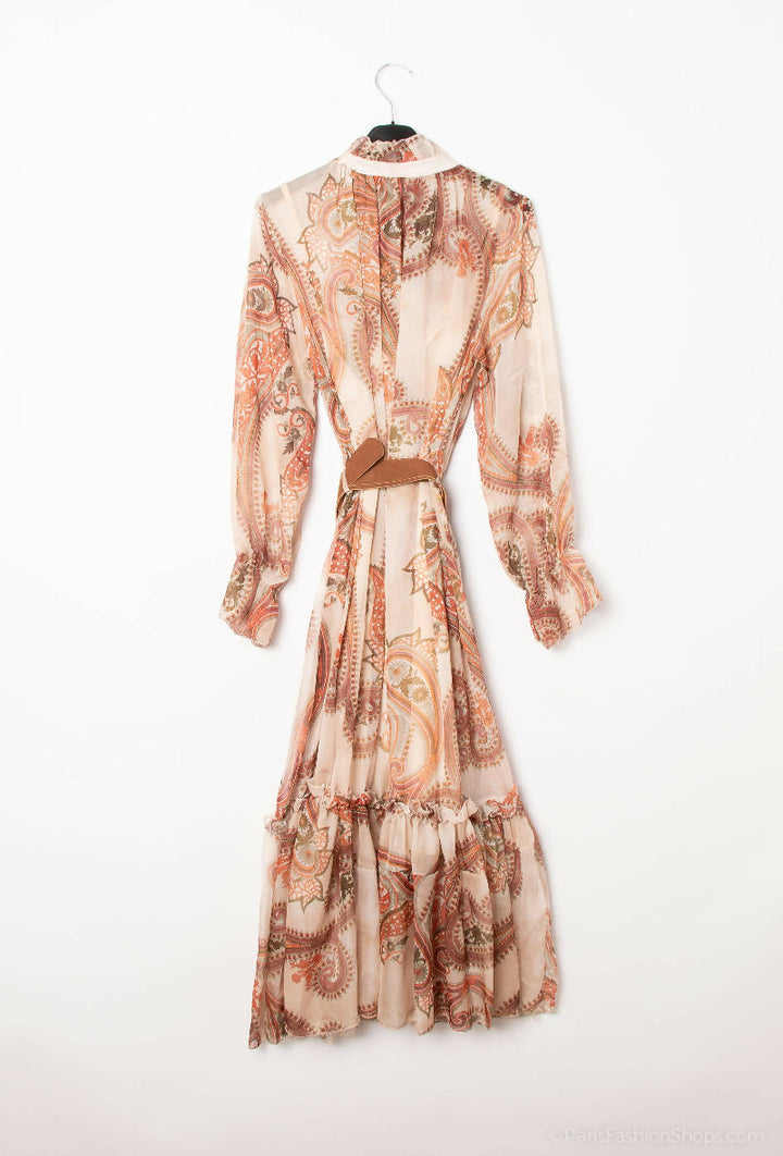 Printed Chiffon Maxi Dress with Belt