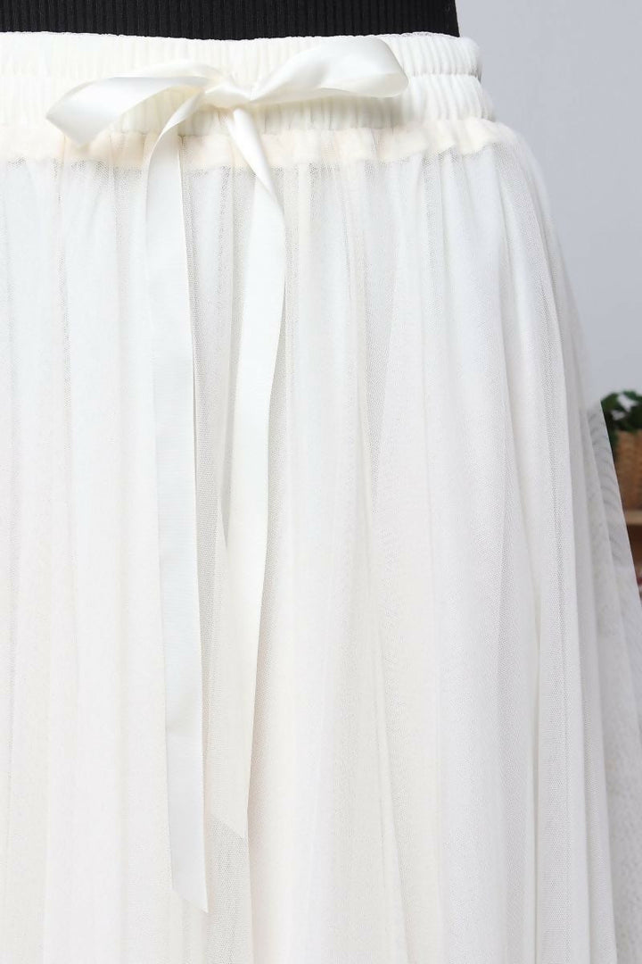 White tulle mid-length skirt - Beige