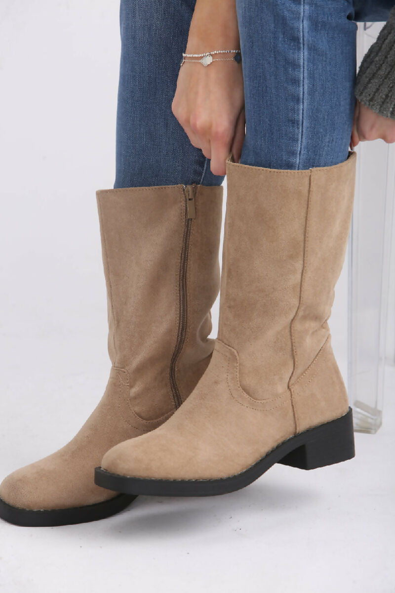Camel Suede Designer Calf High Flat Boot (PACK OF 12 PAIRS UK3-UK8)