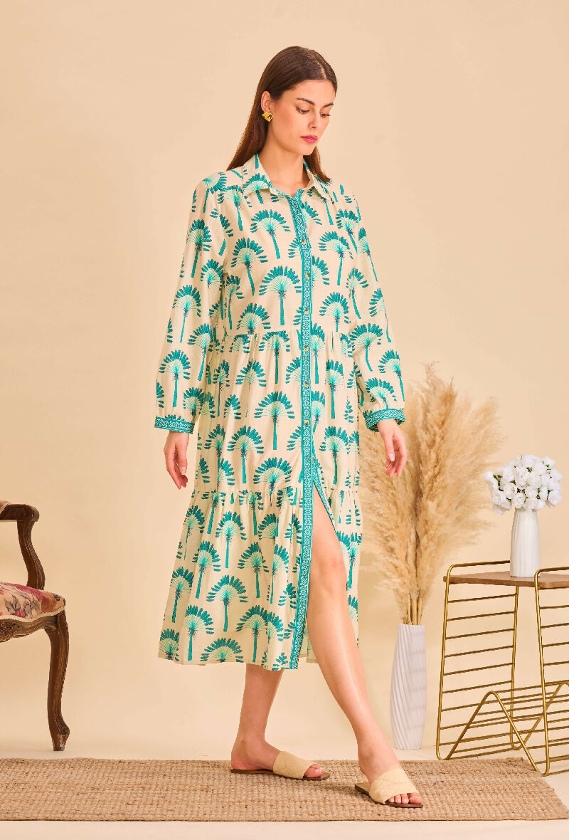 Mid-length bohemian cotton dress - Green