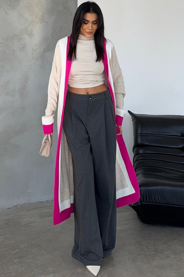 Longline ColourBlock Cardigan in Beige/Pink - jqwholesale.com