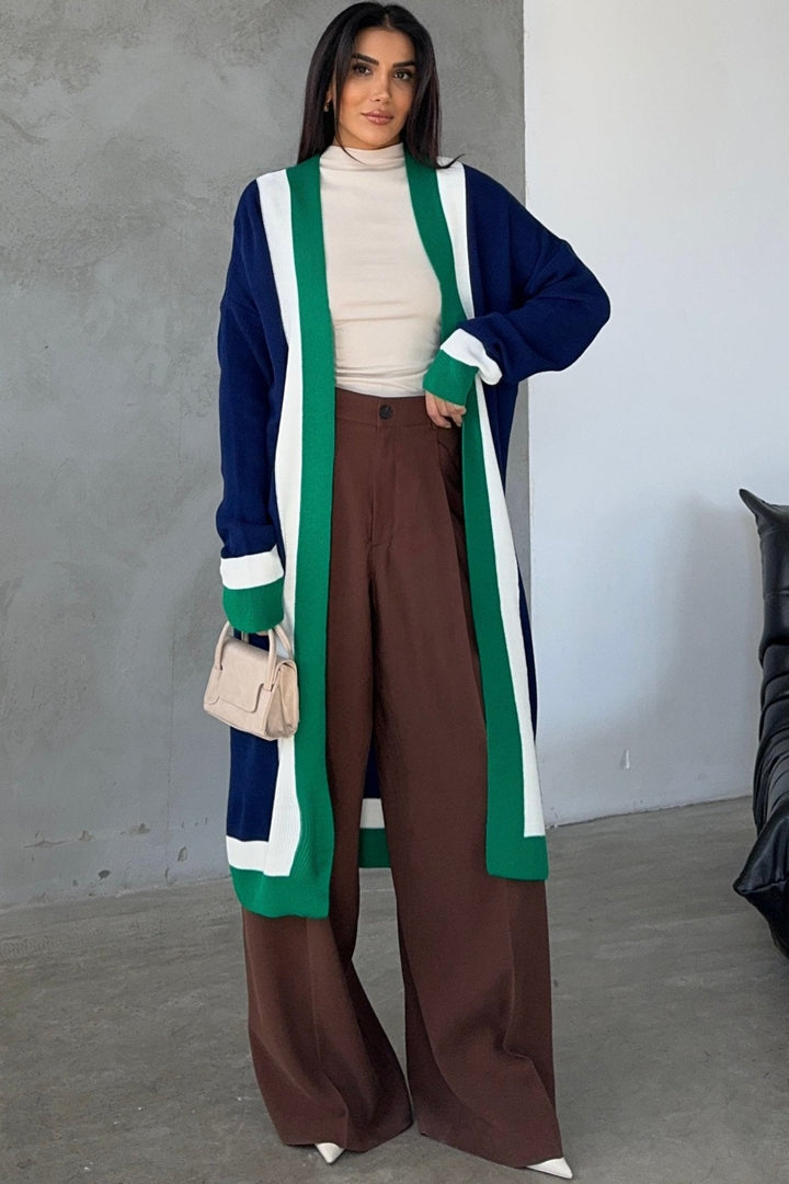 Longline ColourBlock Cardigan in Navy/Green - jqwholesale.com