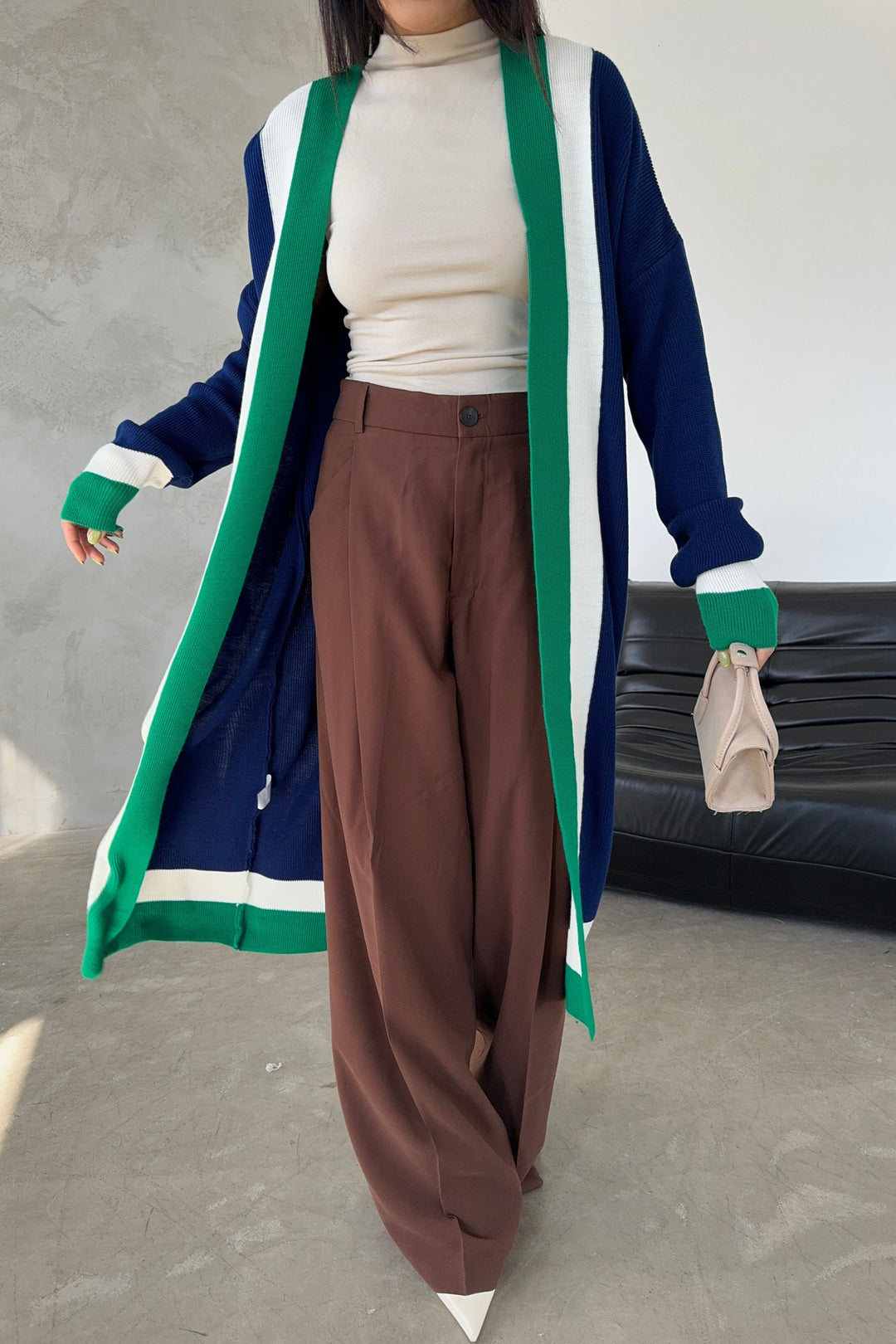 Longline ColourBlock Cardigan in Navy/Green - jqwholesale.com