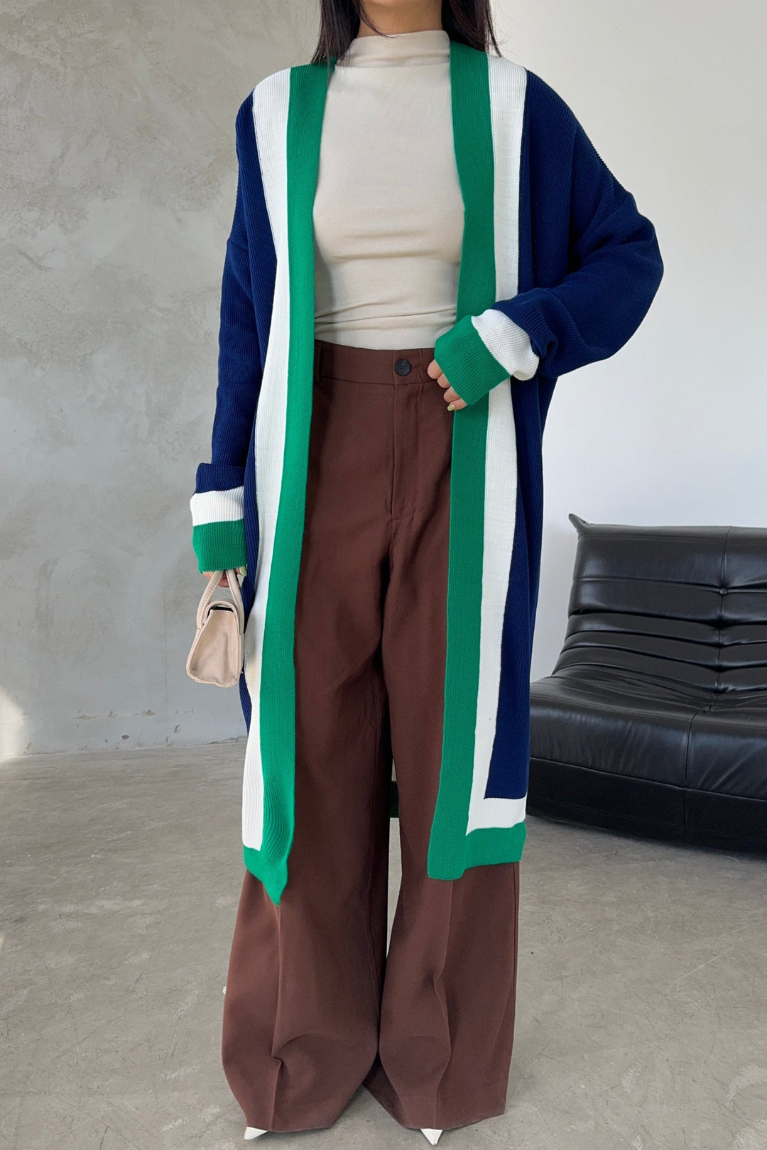 Longline ColourBlock Cardigan in Navy/Green - jqwholesale.com