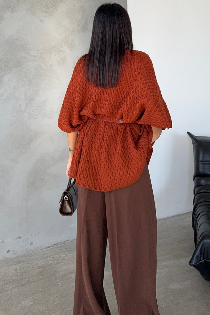 Short Sleeve Wrap Cardigan in Rust Red - jqwholesale.com