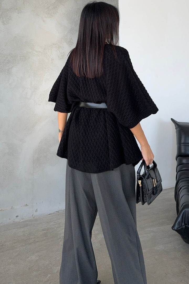 Short Sleeve Wrap Cardigan in Classic Black - jqwholesale.com
