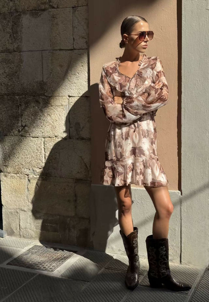 Floral Ruffle Mini Dress with Tie Waist