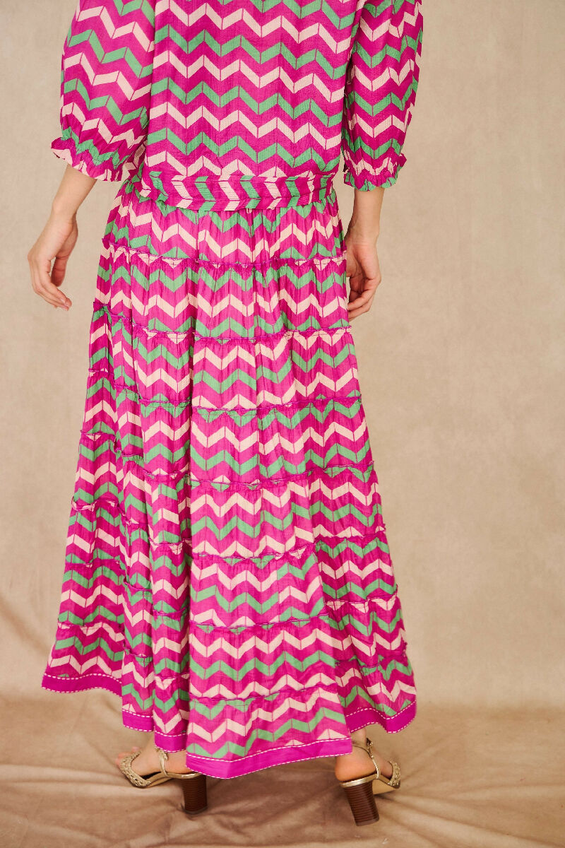 Long bohemian smock skirt - Fuchsia
