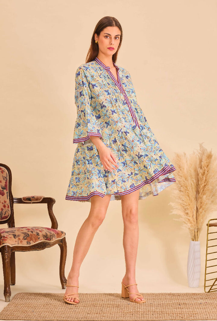 Short A-line dress in printed cotton- White