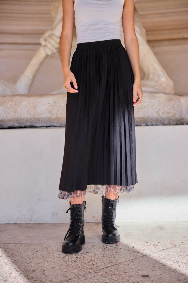 Reversible leopard print midi skirt - Black