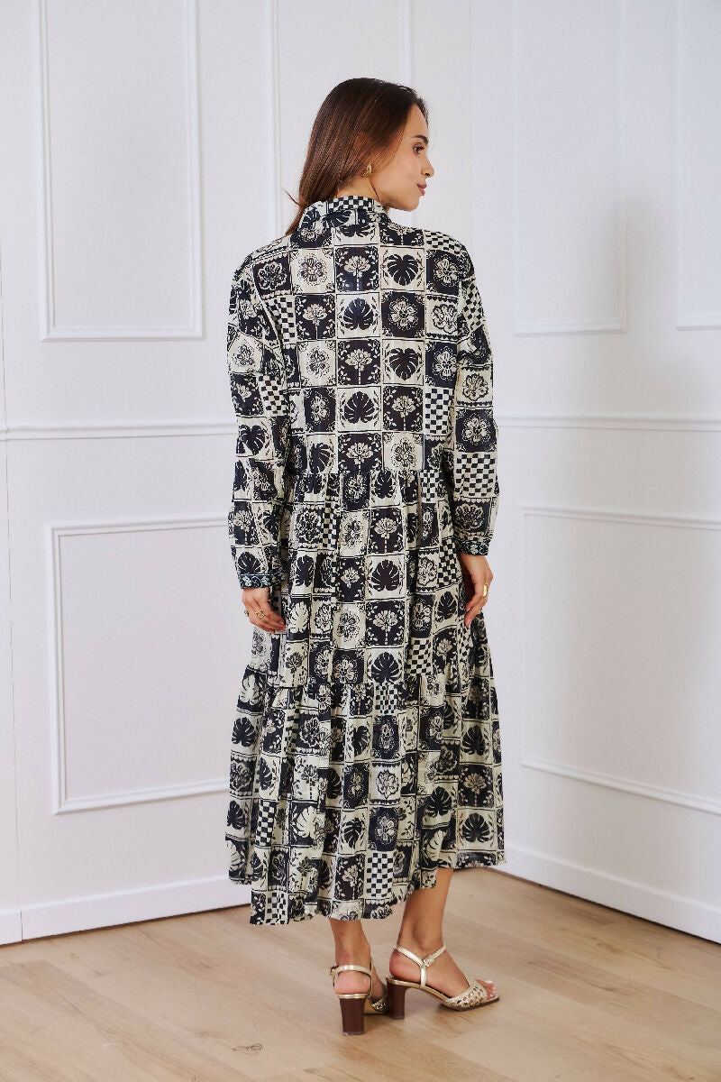 Mid-length cotton shirt dress - Black