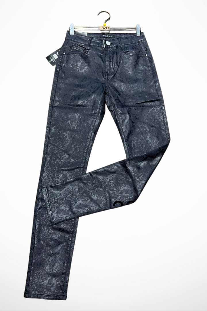 (5P.PACK) Reptile Embossed Faux Leather Jeans - jqwholesale.com