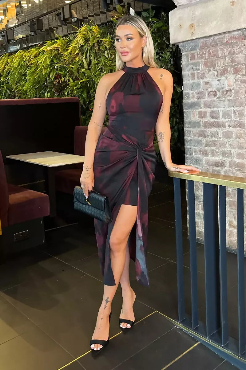 1752224668_Burgundy-And-Black-Smudge-Print-Halter-Neck-Knot-Skirt-Midi-Dress-3_800x