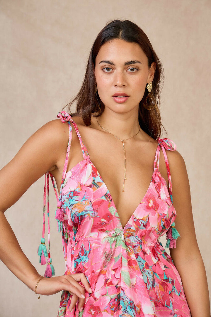 Long bohemian silk backless dress - Pink