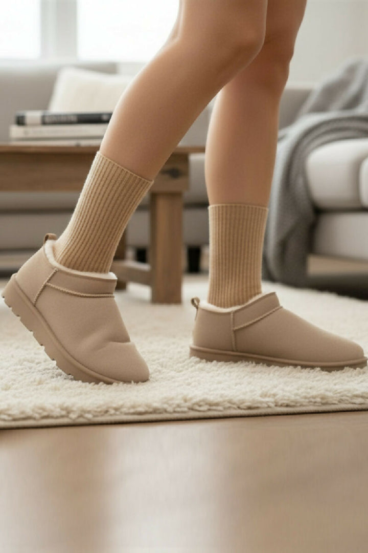 CAMEL FAUX SUEDE CLASSIC MICRO COZY SLIPPER BOOTS (PACK OF 12 PAIRS UK3-UK8)