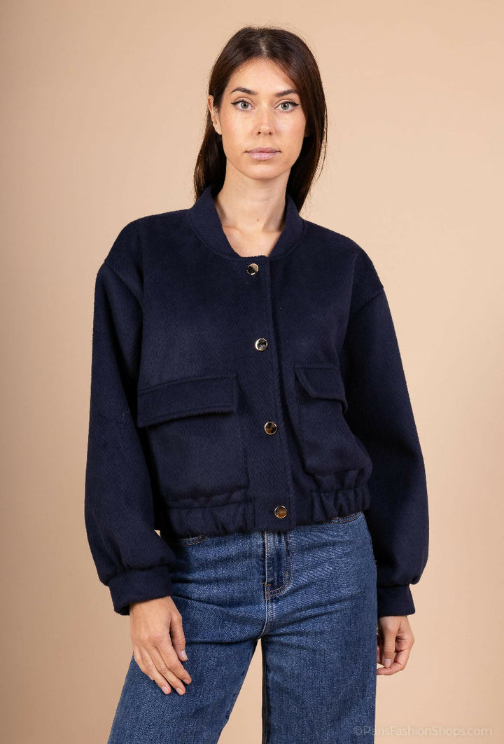 Short Suede-Look Jacket with Gold Buttons