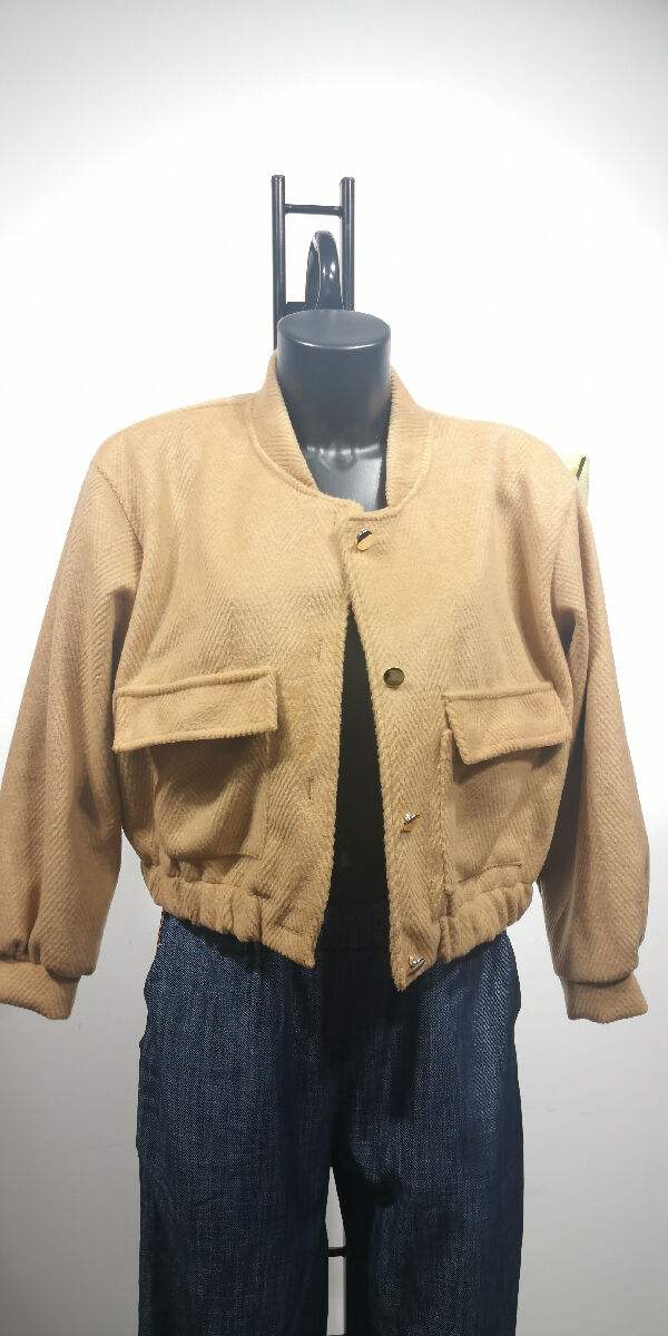 Short Suede-Look Jacket with Gold Buttons