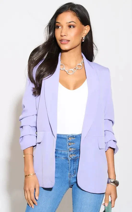 Oversized Rouched Sleeve Blazer - jqwholesale.com